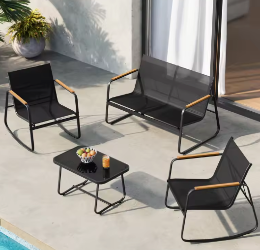 3-Delige Tuinset met Schommelstoelen – Staal & Glastafel