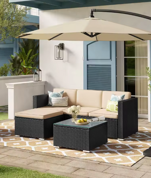 3-Delige Rotan Loungeset – Hoekbank met Tafel & Kussens