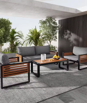 4-Delige Tuin Loungeset – IJzer & Hout, Comfortabele Zit