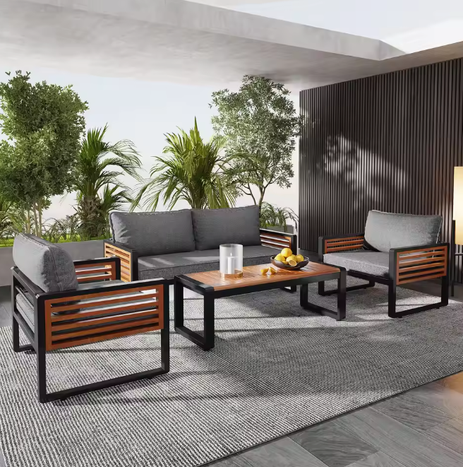 4-Delige Tuin Loungeset – IJzer & Hout, Comfortabele Zit