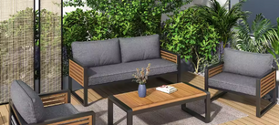 4-Delige Tuin Loungeset – IJzer & Hout, Comfortabele Zit
