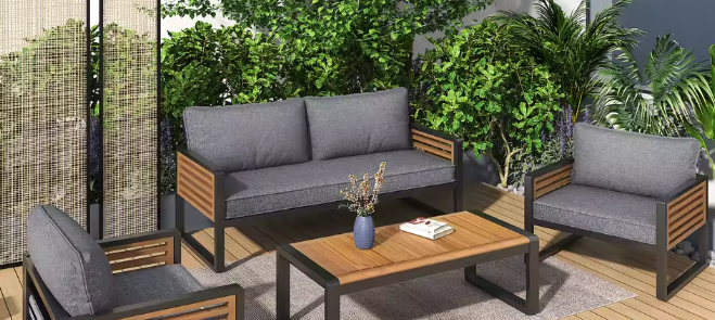 4-Delige Tuin Loungeset – IJzer & Hout, Comfortabele Zit