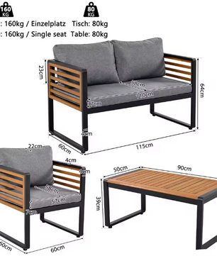 4-Delige Tuin Loungeset – IJzer & Hout, Comfortabele Zit