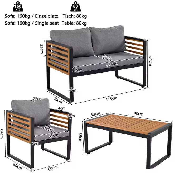 4-Delige Tuin Loungeset – IJzer & Hout, Comfortabele Zit