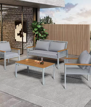 4-Delige Balkon Loungeset – Rattanlook met Kussens
