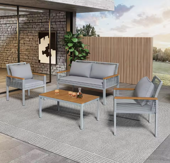 4-Delige Balkon Loungeset – Rattanlook met Kussens