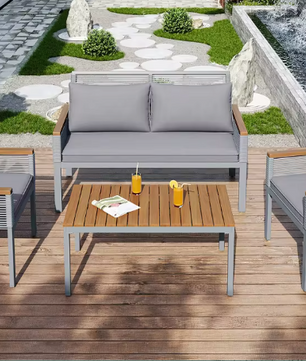 4-Delige Balkon Loungeset – Rattanlook met Kussens