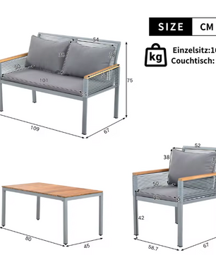 4-Delige Balkon Loungeset – Rattanlook met Kussens