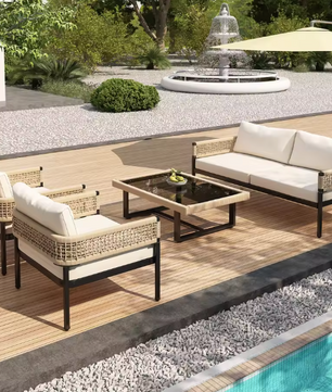 4-Delige Tuin Loungeset – IJzer, Glas & Gevlochten Touw