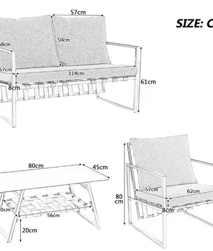 Tuinset met Bank, Tafel & Kussens – Retro Design PVC