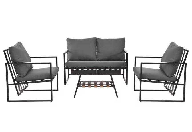 5-Delige Tuinset van Rotan – Inclusief Kussens & Glazen Tafel