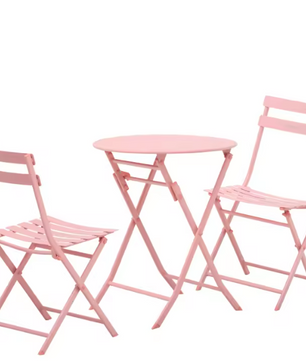 3-Delige Opvouwbare Bistroset – Roze Balkonset voor 2 Personen