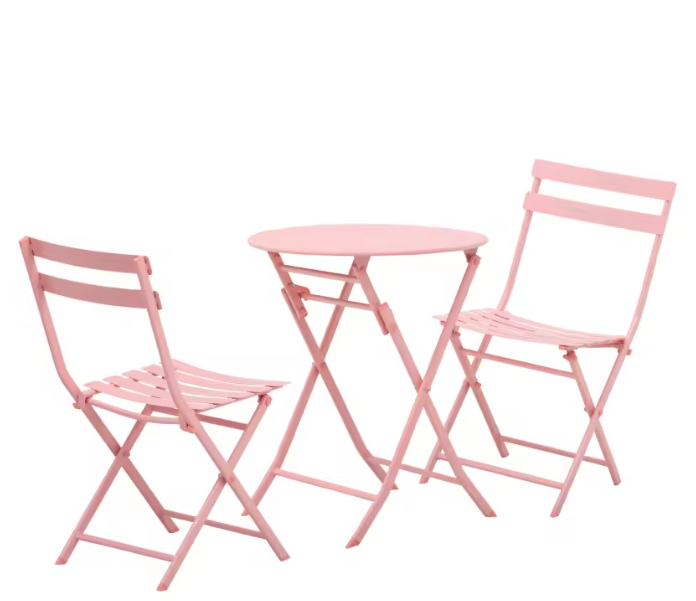3-Delige Opvouwbare Bistroset – Roze Balkonset voor 2 Personen