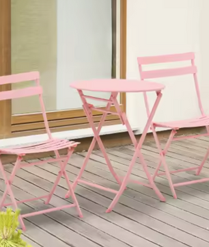 3-Delige Opvouwbare Bistroset – Roze Balkonset voor 2 Personen