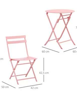 3-Delige Opvouwbare Bistroset – Roze Balkonset voor 2 Personen