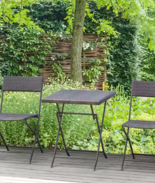 3-Delige Rotan Balkonset Grijs – Opvouwbaar & Ruimtebesparend – Bistroset