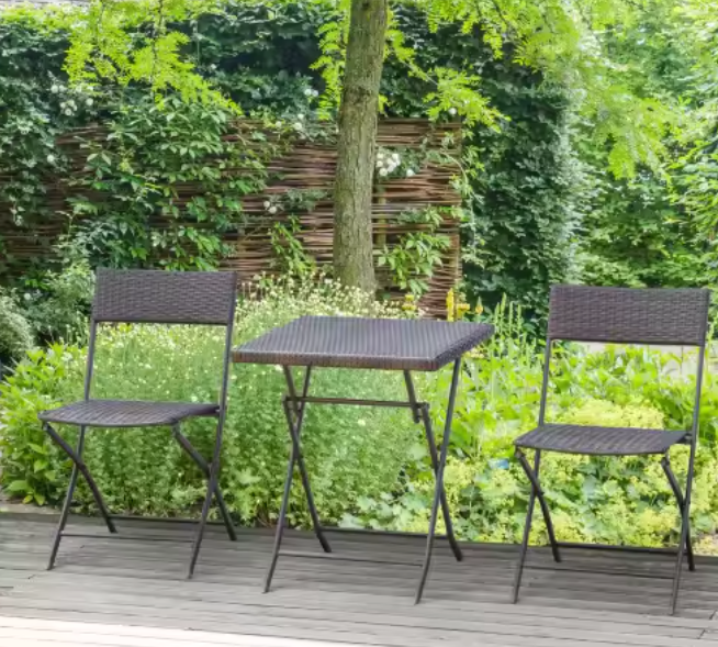 3-Delige Rotan Balkonset Grijs – Opvouwbaar & Ruimtebesparend – Bistroset