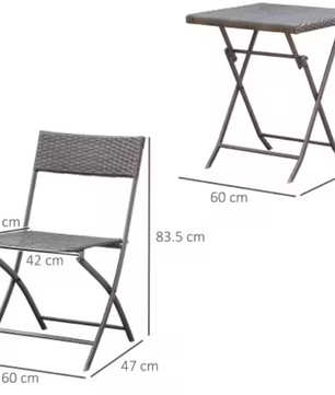 3-Delige Rotan Balkonset Grijs – Opvouwbaar & Ruimtebesparend – Bistroset