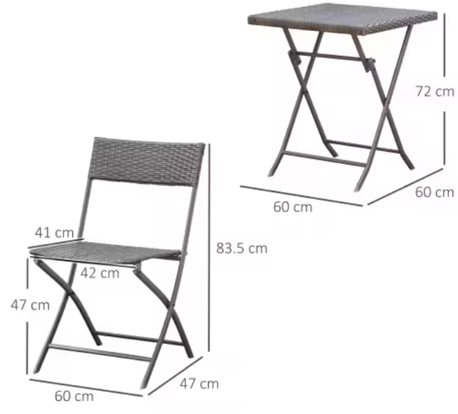3-Delige Rotan Balkonset Grijs – Opvouwbaar & Ruimtebesparend – Bistroset