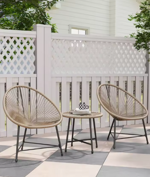 3-delige balkonset van hout en rotan – met tafel en 2 stoelen