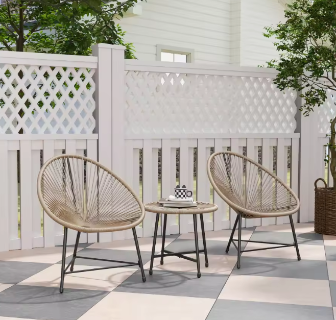 3-delige balkonset van hout en rotan – met tafel en 2 stoelen