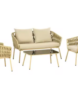 4-delige rotan tuinset met bank, stoelen en salontafel