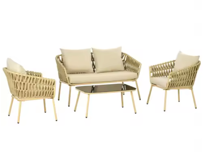 4-delige rotan tuinset met bank, stoelen en salontafel