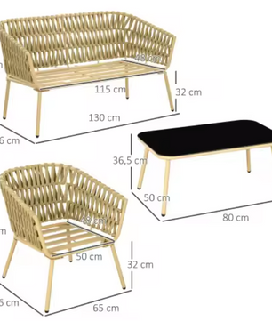 4-delige rotan tuinset met bank, stoelen en salontafel