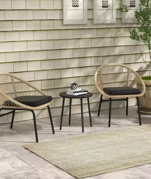 Tuinset 3-delig rotan – 2 stoelen met kussens + salontafel