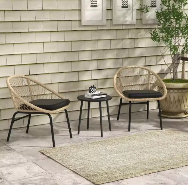 Tuinset 3-delig rotan – 2 stoelen met kussens + salontafel