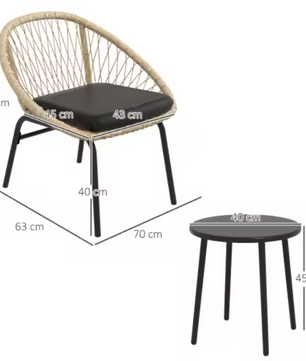 Tuinset 3-delig rotan – 2 stoelen met kussens + salontafel