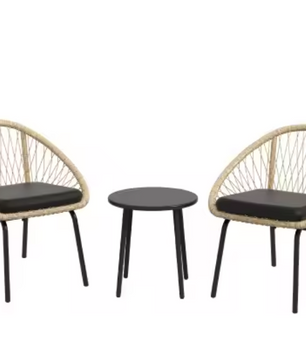 Tuinset 3-delig rotan – 2 stoelen met kussens + salontafel