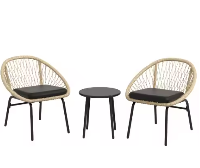 Tuinset 3-delig rotan – 2 stoelen met kussens + salontafel
