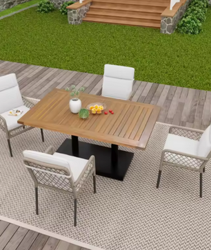 5-delige tuinset met acaciahouten tafel en rotan stoelen