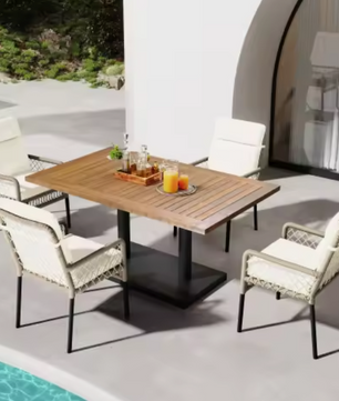 5-delige tuinset met acaciahouten tafel en rotan stoelen
