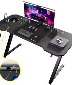 Gamingbureau 120 cm met LED, USB & Koolstofvezelblad