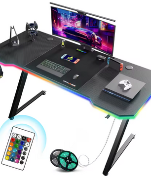 Gamingbureau 120 cm met LED, USB & Koolstofvezelblad