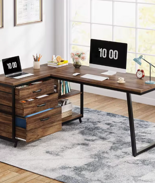 L-vormig Hoekbureau met Lades en Planken – 135 cm Breed