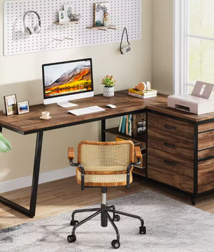 L-vormig Hoekbureau met Lades en Planken – 135 cm Breed