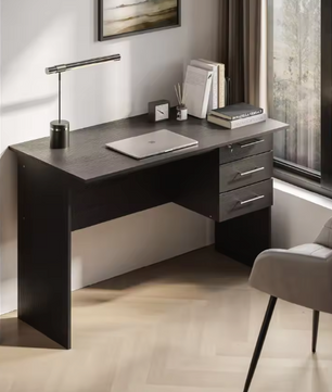 Bureau met 3 Lades en Slot – 120 cm Laptoptafel Zwart/Wit
