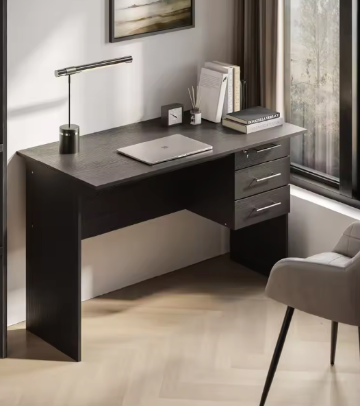 Bureau met 3 Lades en Slot – 120 cm Laptoptafel Zwart/Wit