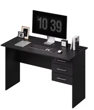 Bureau met 3 Lades en Slot – 120 cm Laptoptafel Zwart/Wit