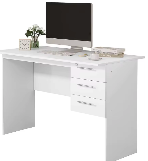 Bureau met 3 Lades en Slot – 120 cm Laptoptafel Zwart/Wit