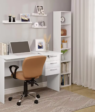 Bureau met 3 Lades en Slot – 120 cm Laptoptafel Zwart/Wit