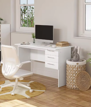 Bureau met 3 Lades en Slot – 120 cm Laptoptafel Zwart/Wit