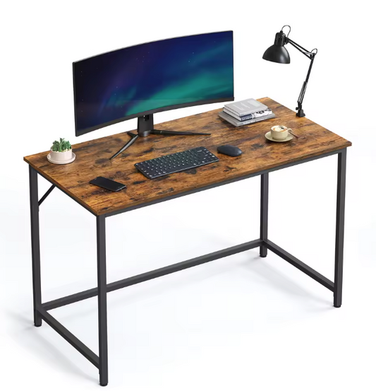 Compact Industrieel Bureau 120 cm – Metaal & Houtnerf