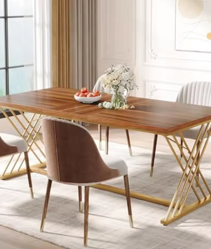 Eettafel 160x80x75cm voor 4–6 Personen – Hout & Gouden Frame