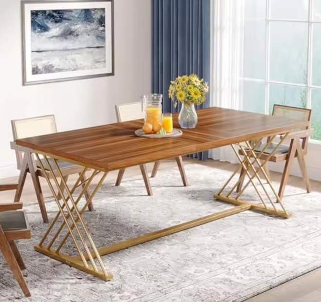 Eettafel 160x80x75cm voor 4–6 Personen – Hout & Gouden Frame