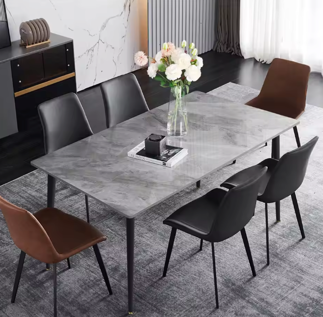 Moderne Marmeren Eettafel 120 cm – Rechthoekig & Metalen Frame