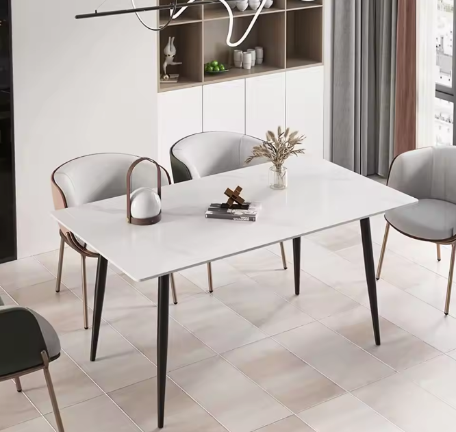Moderne Marmeren Eettafel 120 cm – Rechthoekig & Metalen Frame